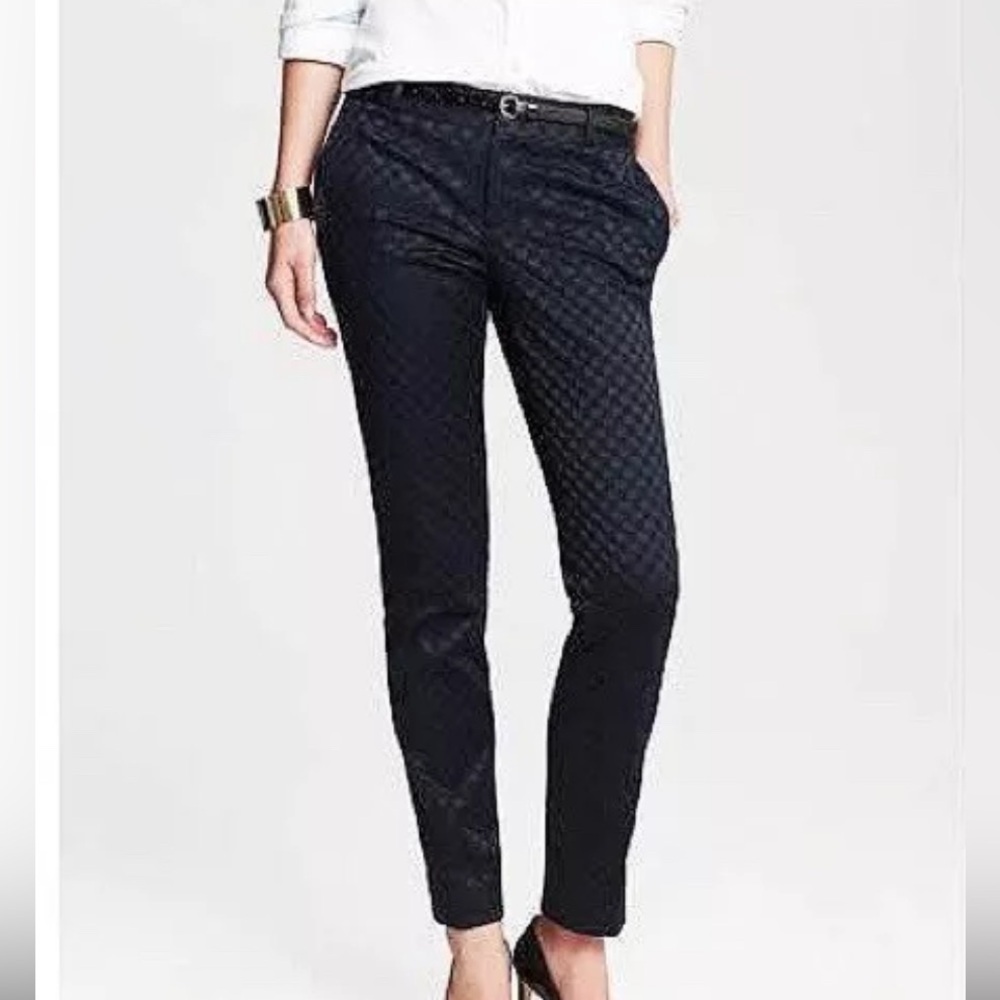 Banana Republic Hampton Pant True Navy Jacquard Check Ankle Size 8